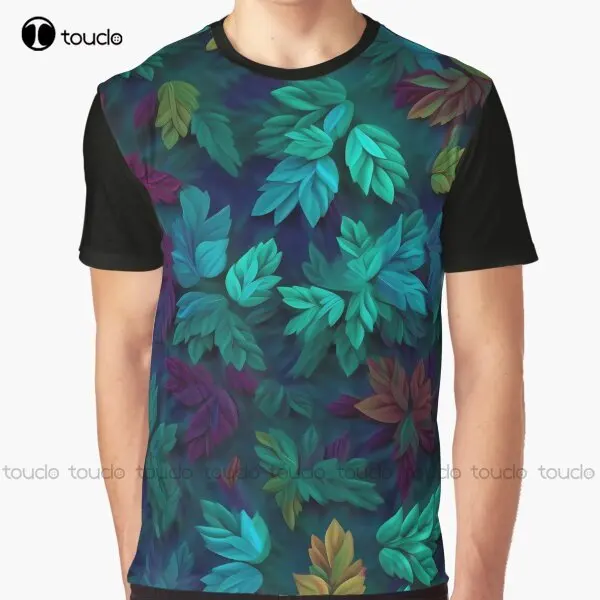 Aqua Turquoise Foliage Leafy Leaves Graphic T-Shirt White Shirts For Women Sexy Digital Printing Tee Shirts Christmas Gift