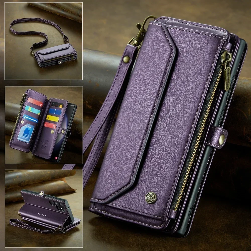 Leather Crossbody Wallet Case for Samsung Galaxy S23 S21 S24 FE S22 Ultra Plus A54 A53 A52S A52 A34 A33 A25 A23 A22 A24 4G Cover