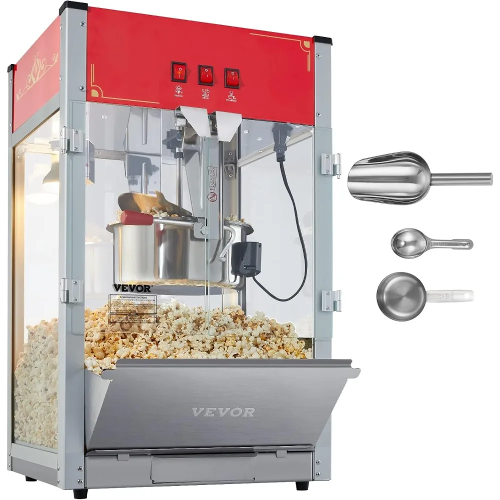 Commercial Popcorn Machine, 12 Oz Kettle, 1440 W Countertop Popcorn Maker for 80 Cups per Batch, Theater Style Popper, Red