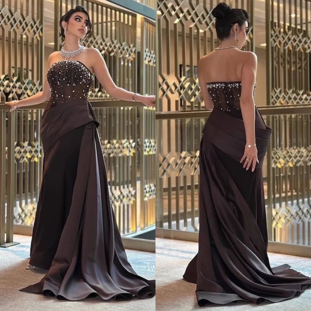 

Customized Elegant Jersey Pleat Sequined Trumpet Strapless Long Dresses Bespoke Occasion Exquisite Pastrol