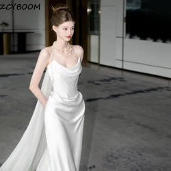 Abiti da sposa a sirena in raso semplice senza spalline personalizzati per le donne 2024 Abiti da sposa con strascico di corte Vestido De Noiva