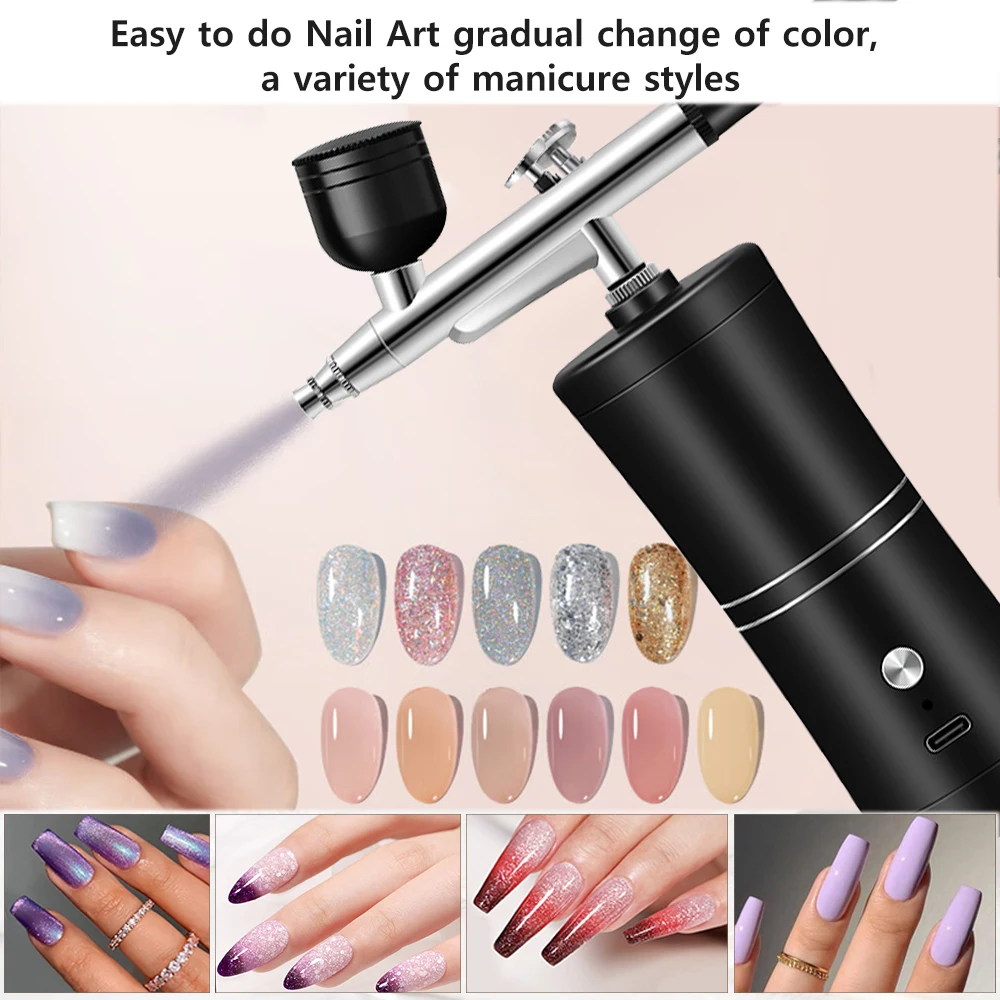 Airbrush Nail Art Paint Spray with Compressor Decoration Cake Portable Nails Coloring Air Brush Gun Mist Sprayer Rechargeable