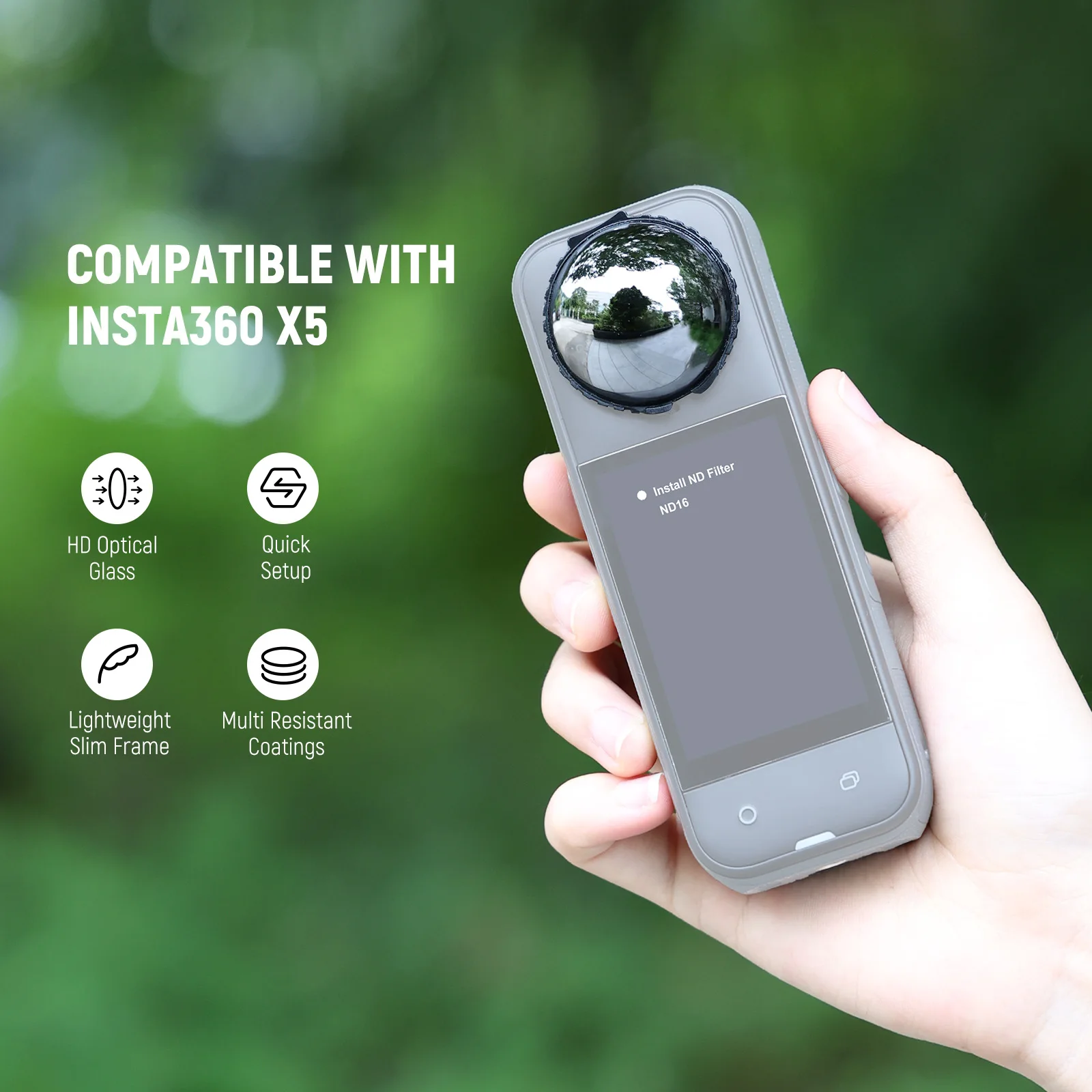 NEEWER ND Filters Compatible with Insta360 X5, ND16 Lens Filter Set, 4 Stops Light Reduction Optical Glass Neutral Density