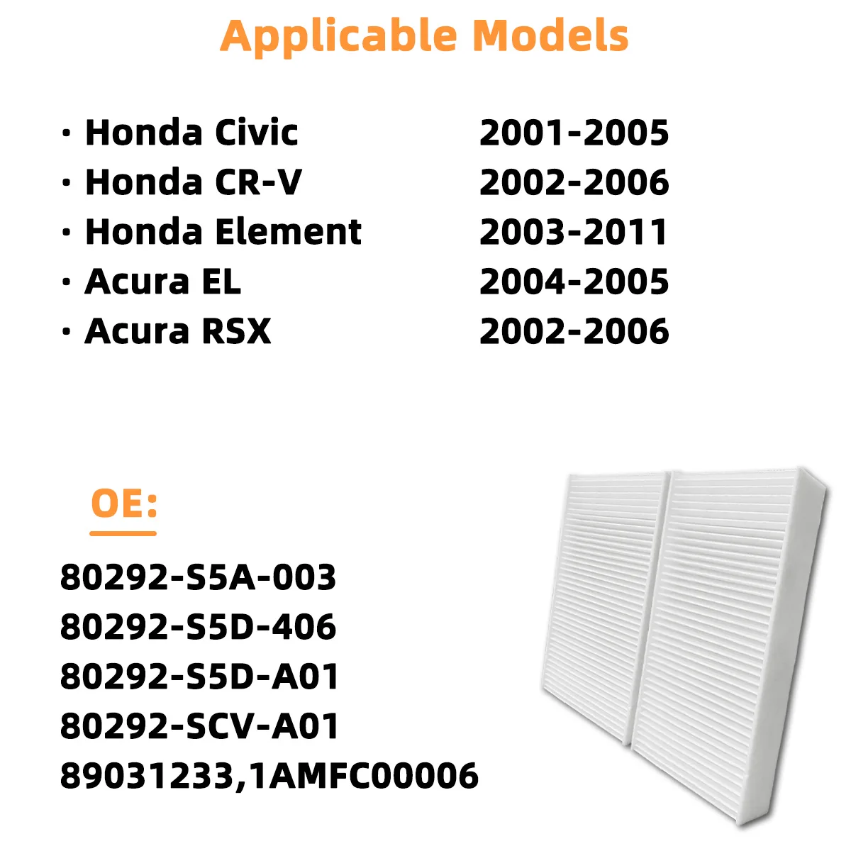 Verbesserte Formel CF10135 Innenraumluftfilter für Honda Civic CR-V Element Acura EL RSX, 80292-S5A-003, 1AMFC00006, CAF1758 – Detail 5