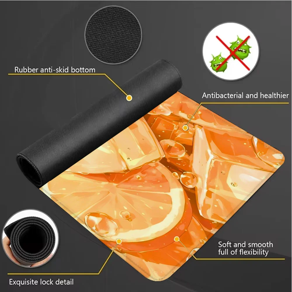 Alas Mouse Es Oranye Aksesori Meja Besar Alas Meja Alas Mouse dengan Dasar Karet dengan Tepi Jahitan Alas Keyboard Anti Selip untuk Teman