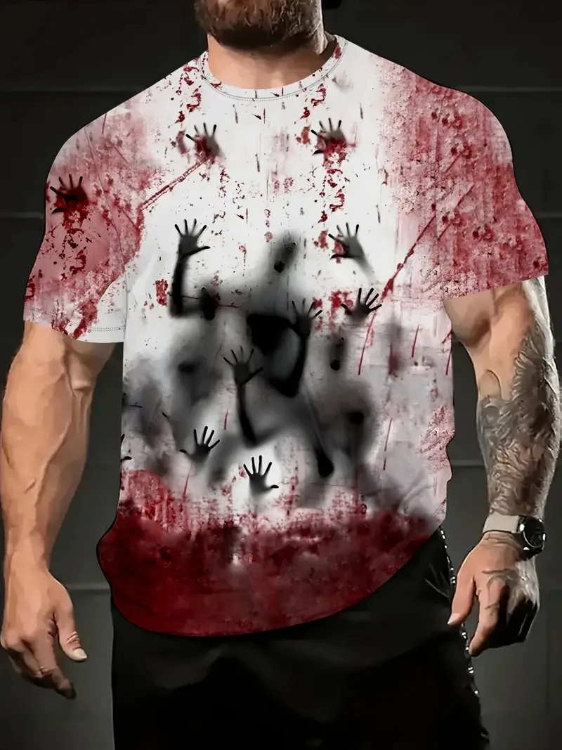 Halloween Fun Bloody Horror Pattern 3D Printed Graphic Tee Shirt Blood Street Man Tops Casual Fashion Oversized Tee Designer Top