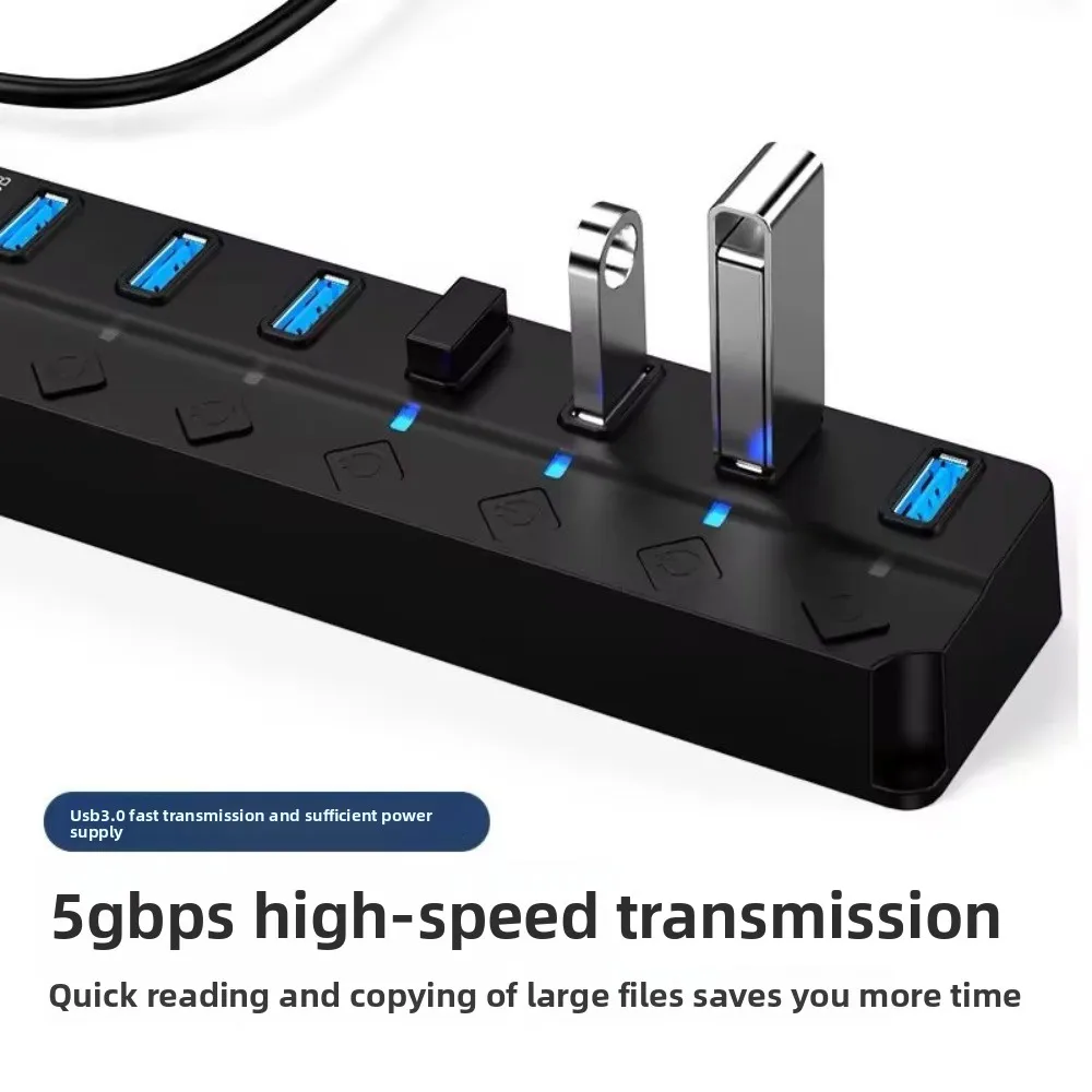 7 in 1 USB 3.0 Hub Independent Switch 7 Ports USB 3.0 Splitter Multifunctional Expansion Dock USB High-speed Extender