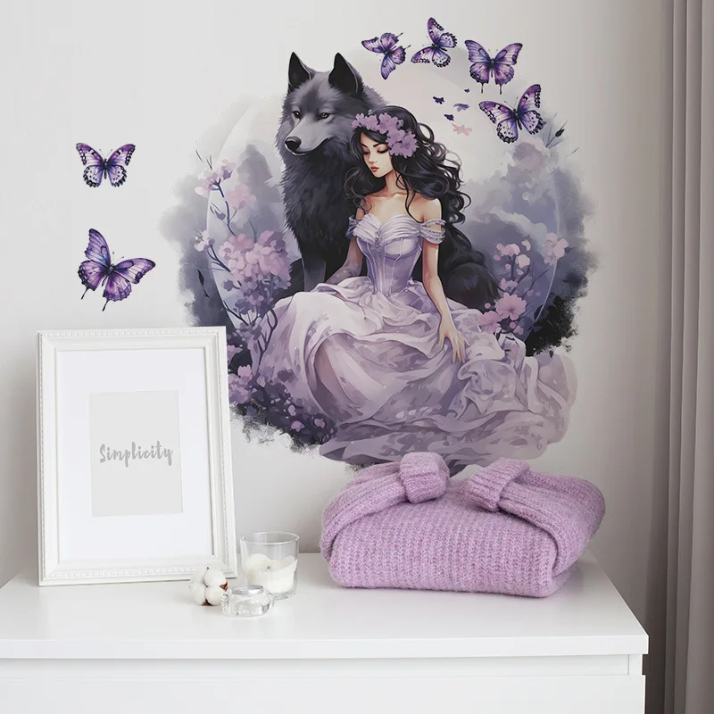 Purple Wolf Girl Vinyl Wall Decal For Kids Room Decoration Room Decor Bedroom Accessories Wall Art Home Decoration Wall Decor
