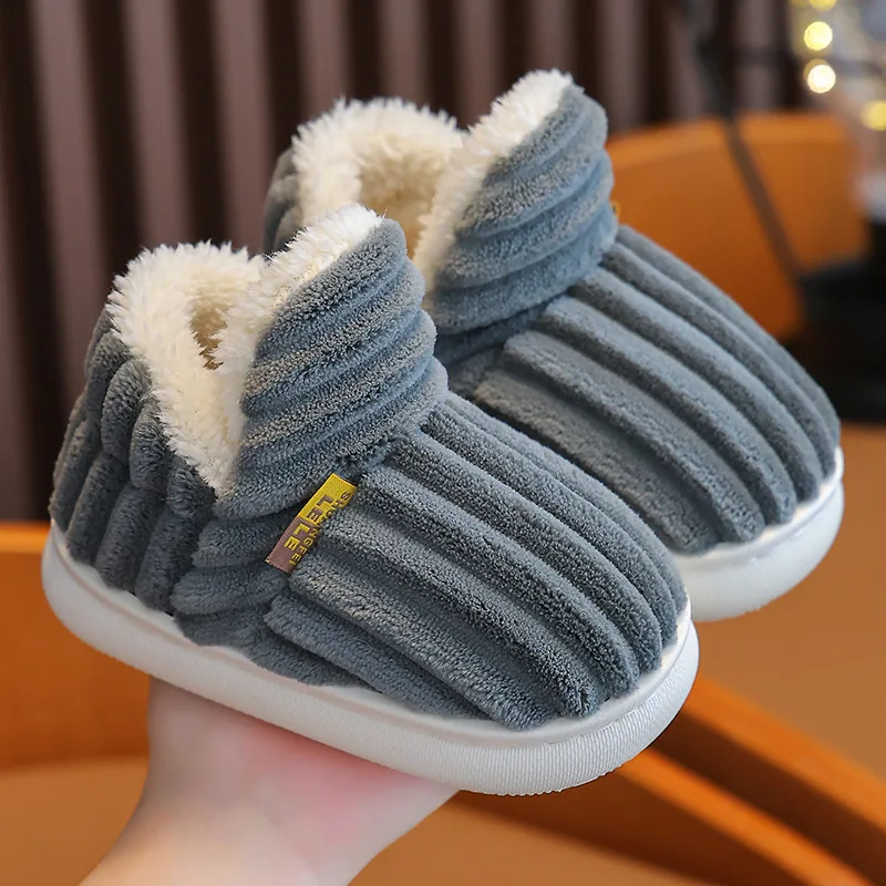 Bebealy Winter Children Shoes Outdoor Fuzzy Antiskid Cotton Slippers Indoor Soft Boys Slippers Classic Fur Girl House Slippers