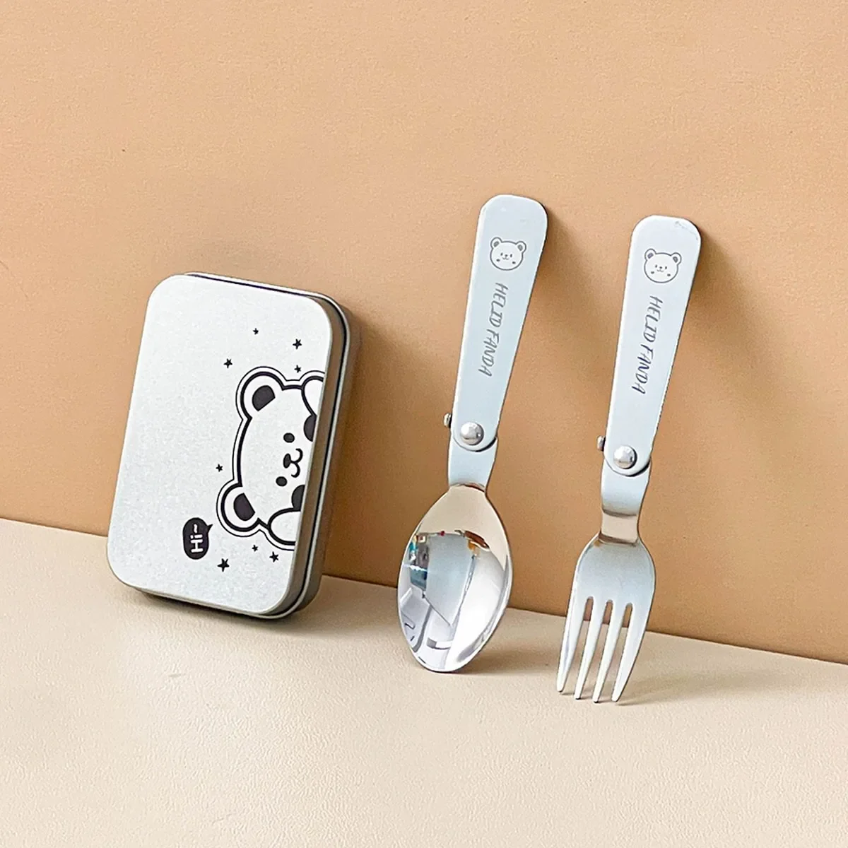 304 Stainless Steel Folding Spoon and Fork Set Portable Travel Cutlery with Case Reusable Kitchen Utensils for Camping Picnic