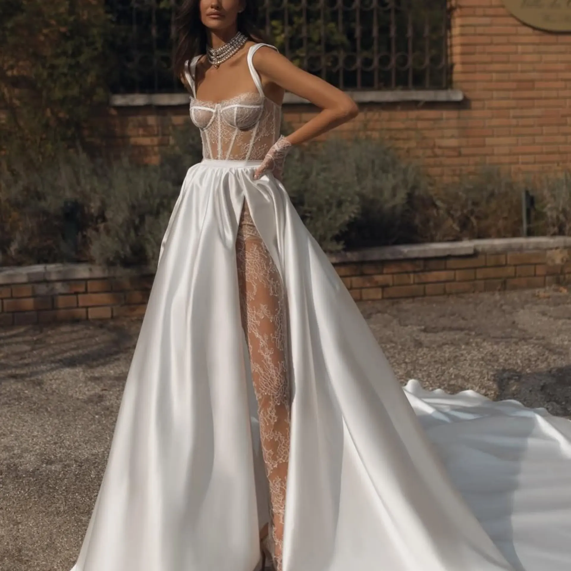 Bodenlanger, abnehmbarer Rock für Damen mit hohem Schlitz, A-Linie, Hochzeit 2025, trendiges Satin-Luxus-Abendkleid, Oberbekleidung nach Maß