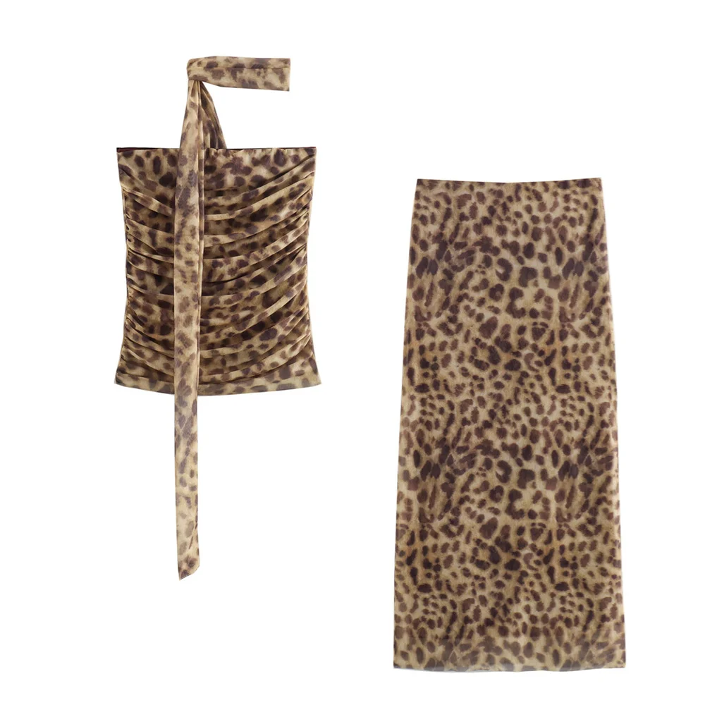 

UNIZERA Women's One Shoulder Hanging Neck Strap Silk Mesh Vest Long Skirt Spring/Summer New Product Casual Women's Wear