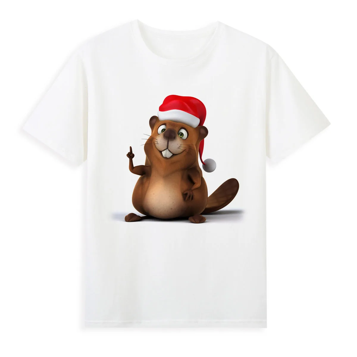 Cartoon Beaver Christmas T-shirt Summer Short Sleeve Casual Tees Hot Sale Women's Clothing Female Top A0101