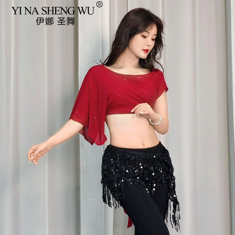 قمة زي الرقص الشرقي للنساء ، شبكة ، أكمام قصيرة ، بدلة تدريب ، قمم مطرزة محترفة ، رقص شرقي ، مثير