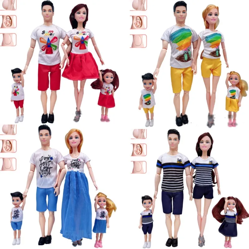 1/6 poupée jouet mode famille poupée ensemble de 4 personnes maman papa enfants 30 cm poupée ensemble complet avec vêtements fille enfants jouer maison jouets cadeau