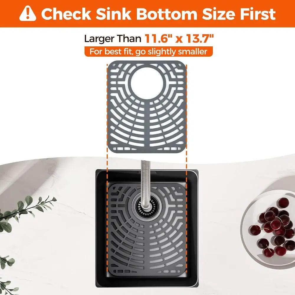 Sink Protector, 12x14 Rear Drain | Scratch Protection, Cushions Fragile Dishes, Dishwasher Safe, High-Grade Silicone, 446° Heat