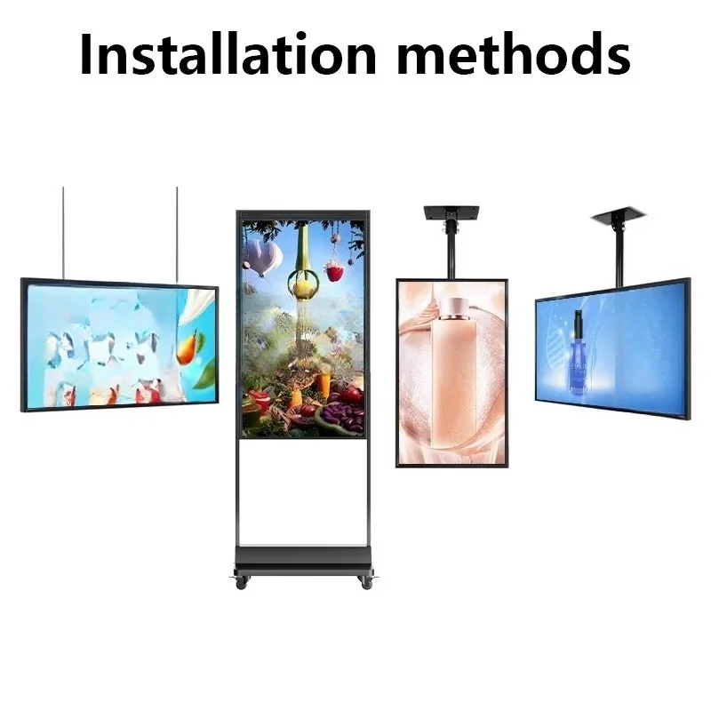 Wall-mounted digital signage displays, 43, 49, 55, 65-inch high-brightness hanging advertising screens, LCD window displays