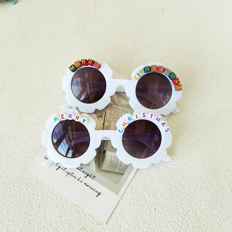 Merry Christmas Fashion Sunflower Letter Children's Sunglasses UV 400 Resistant Concave Shaped Sun Shade