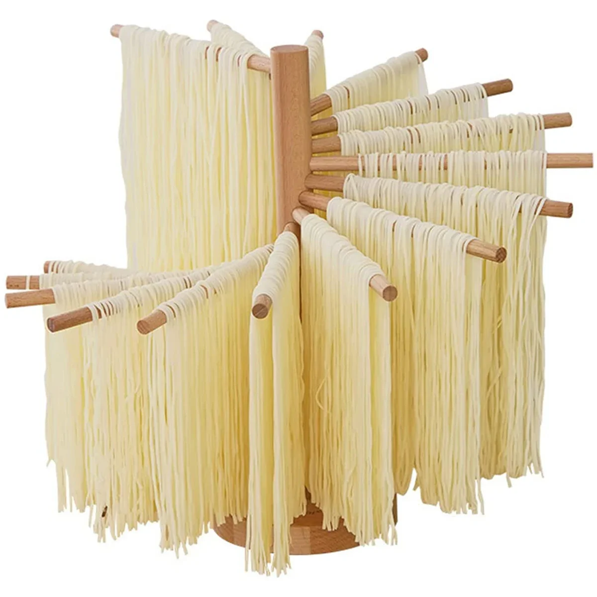 Collapsible Spaghetti Dryer Rack Wooden Pasta Drying Stand Noodle Hanger w/ 16 Suspension Rods for Kitchen Spaghetti Stand Dryer
