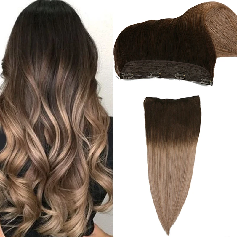 مستقيم خيط صنارة صيد وصلة إطالة شعر طبيعي 14 "-22" Balayage اللون غير مرئية خفية كليب الأسماك الشعر التمديد للنساء