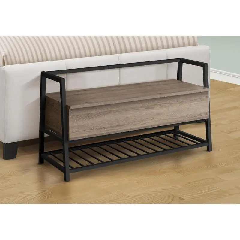 

Contemporary 42" Rectangular Entryway Bench - Brown Laminate with Black Metal Frame for Hallway Storage Solutions