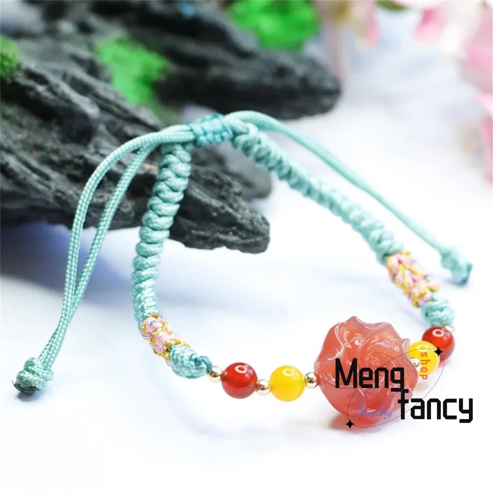 

Natural Salt Source Agate handmade knitting String Peony Flower Bracelet Simple Elegant High-grade Exquisite Jewelry Accessories