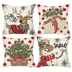 Christmas decoration pillow cover snowman reindeer pattern printing living room sofa cushion cover home room decoration