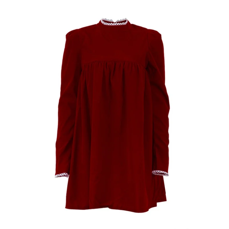 Robe plissée à col roulé en velours pour femmes et filles, manches longues, décontracté, printemps, vente en gros, nouveau