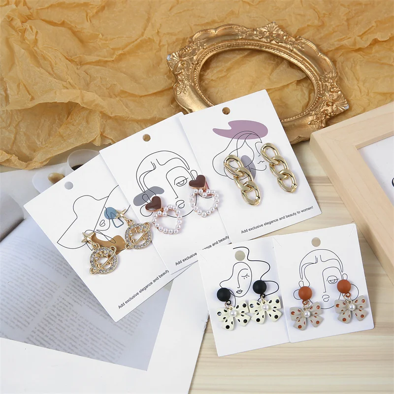 Fashion 6x9cm 50pcs/lot Line Beauty Pattern Earring Display Cards Necklace Jewelry Packing Paper Card Tag Holders Custom logo