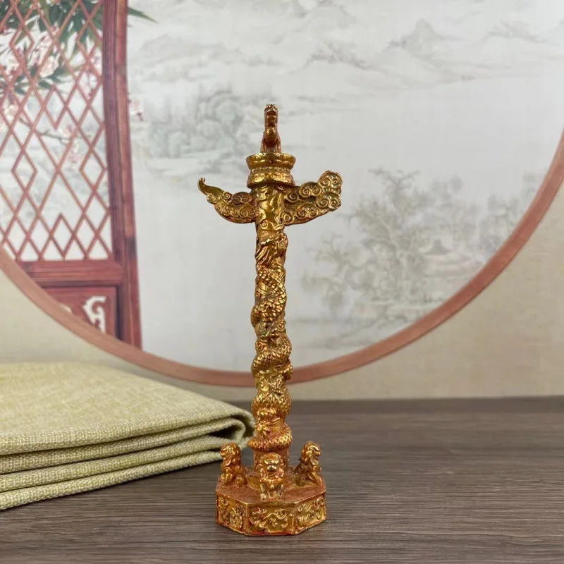 Antique Alloy Gilding Ornamental Columns Erected in Front of Palaces, Tombs, Etc Decoration Tiananmen Chinese Column Liuyun Drag