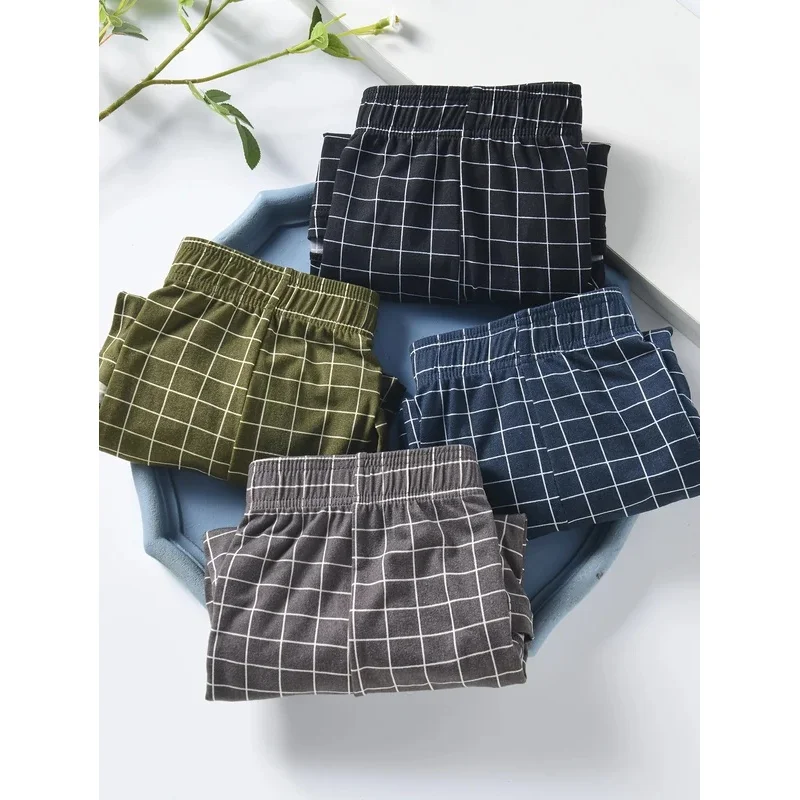 4 Piece Set Of Plaid Printed Elderly Aro Pants Casual And Loose Men's Boxer Shorts Comfortable And Breathable Underwear