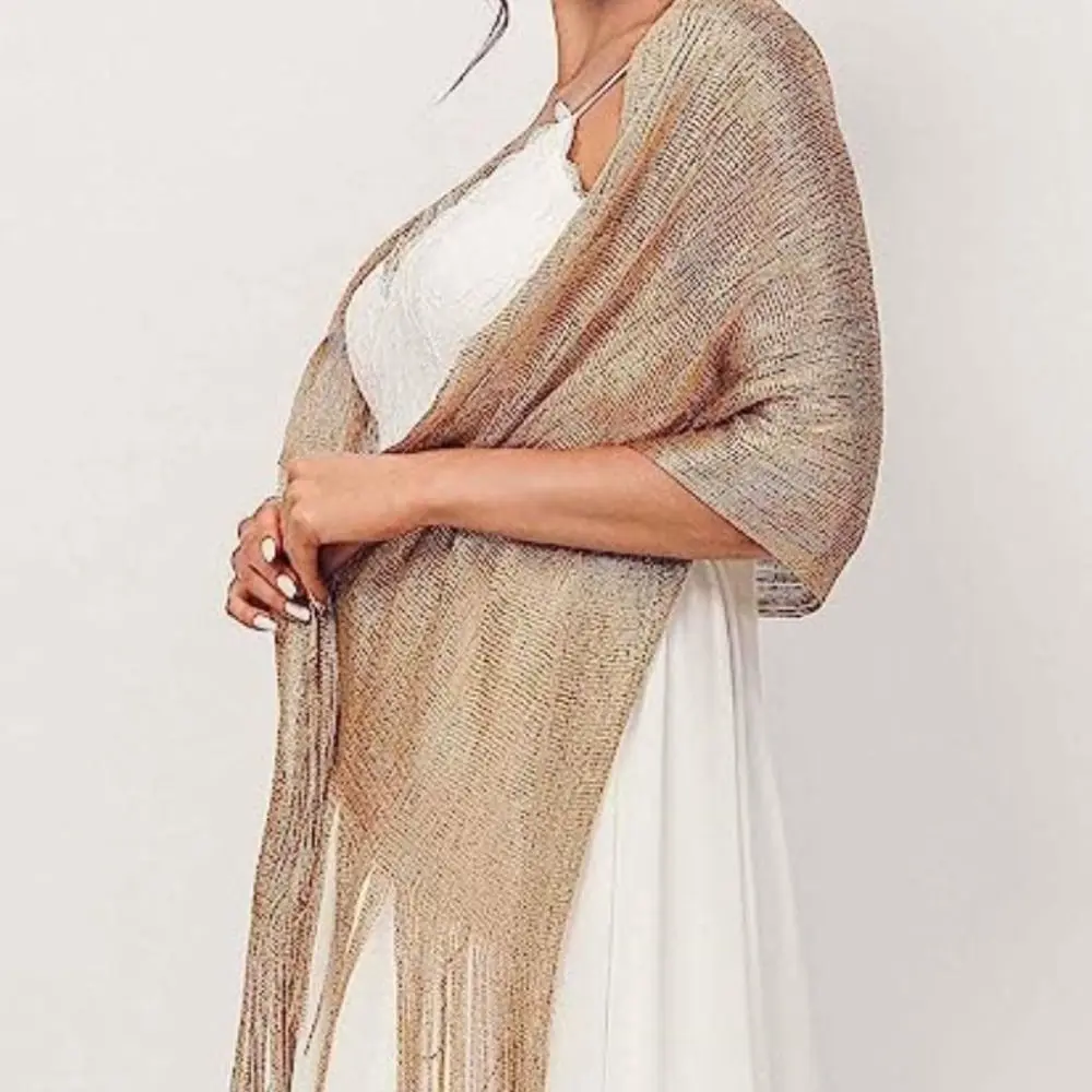 Verão proteção solar cachecol borlas temperamento vestidos xales elegante ouro prata pashmina para mulher