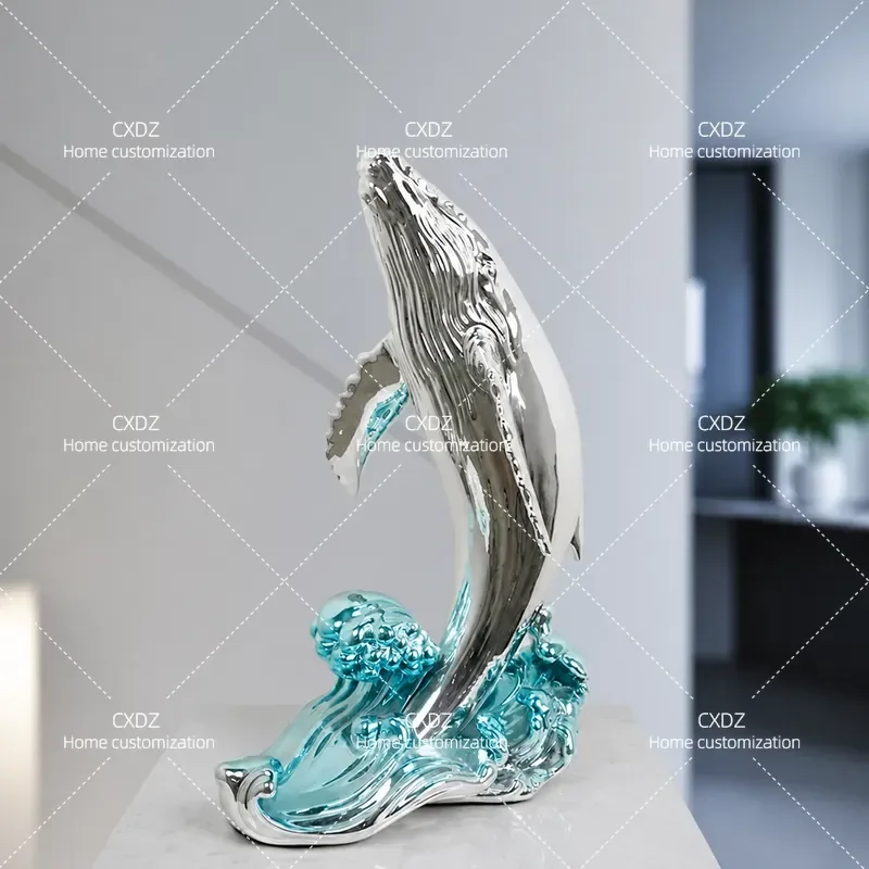 Creative Electroplated Fiberglass Dolphin Sculpture High End Whale Ornament Art Statue for Hotel Lobby Sales Office Home
