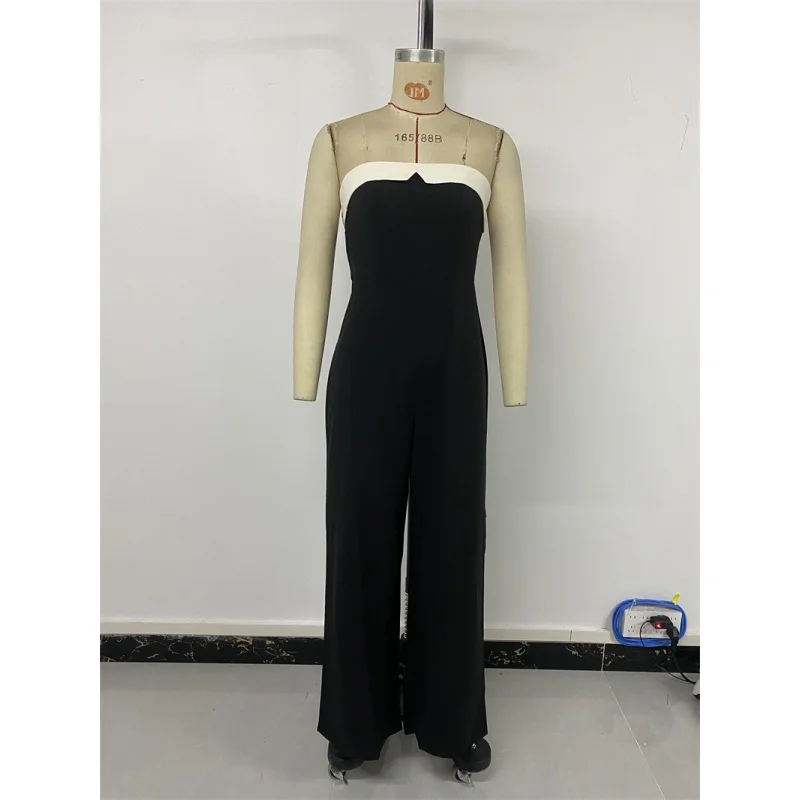 Combinaison d'été pour femmes, pantalon Long en Patchwork de poitrine, tissu mélangé de coton, coupe droite, taille moyenne