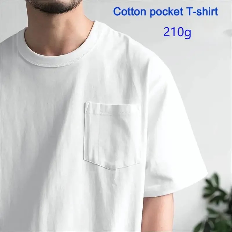 YILIHA30   Simple Design Cotton Pocket Washed T-Shirt for Unisex: Basic Style with Pure Color and Short Sleeves