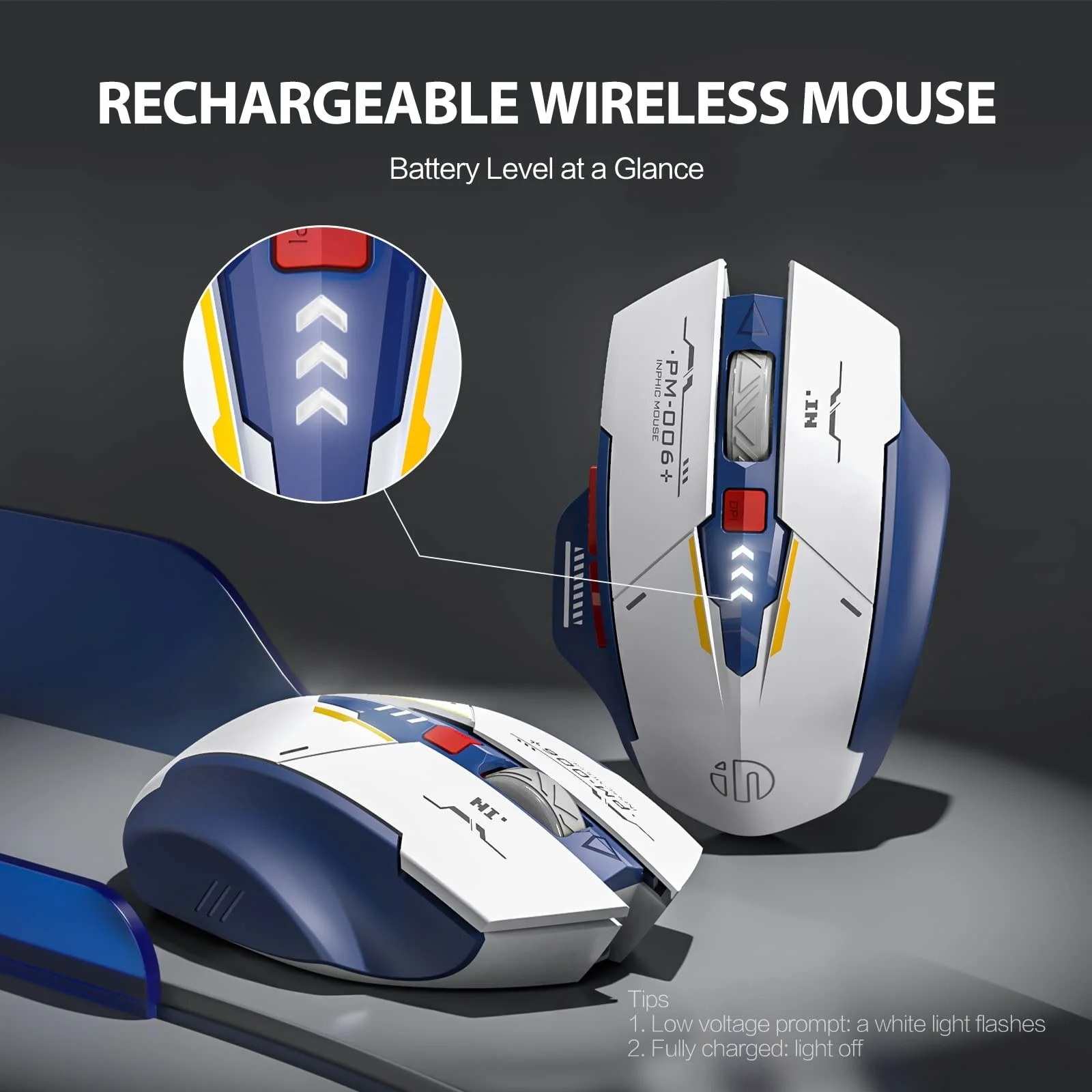 2.4G Wireless Mouse Rechargeable Ergonomic Silent Mice with 2.4G USB Receiver Mecha Style Mouse Wireless for Laptop Computer Mac