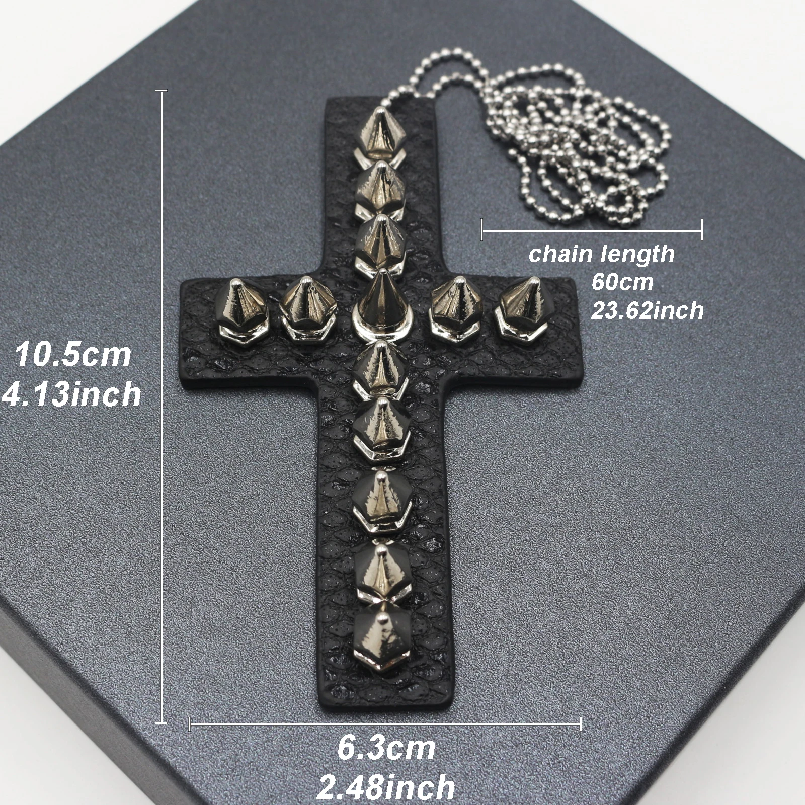 대형 가죽 리벳 라인석 크로스 초커, 히피 목걸이, 고스 펑크 여성 패션 성명, 십자가 참 주얼리 선물