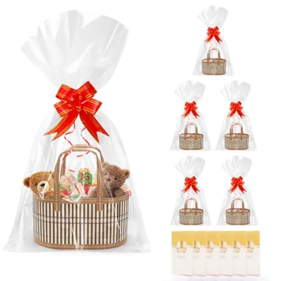 

6 Pack Baskets for Gifts Empty Sturdy Woven Bamboo Basket with Handles Large Foldable Gift Baskets Kit To Fill with Wrap Bags C