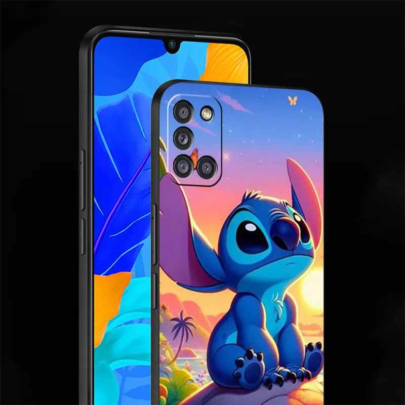 Case For Samsung Galaxy A54 A14 A52 A53 A12 A13 A23 A34 A71 A51 A33 A21s A32 A22 A31 A72 Black Phone Cover Cartoon Cute Stitch