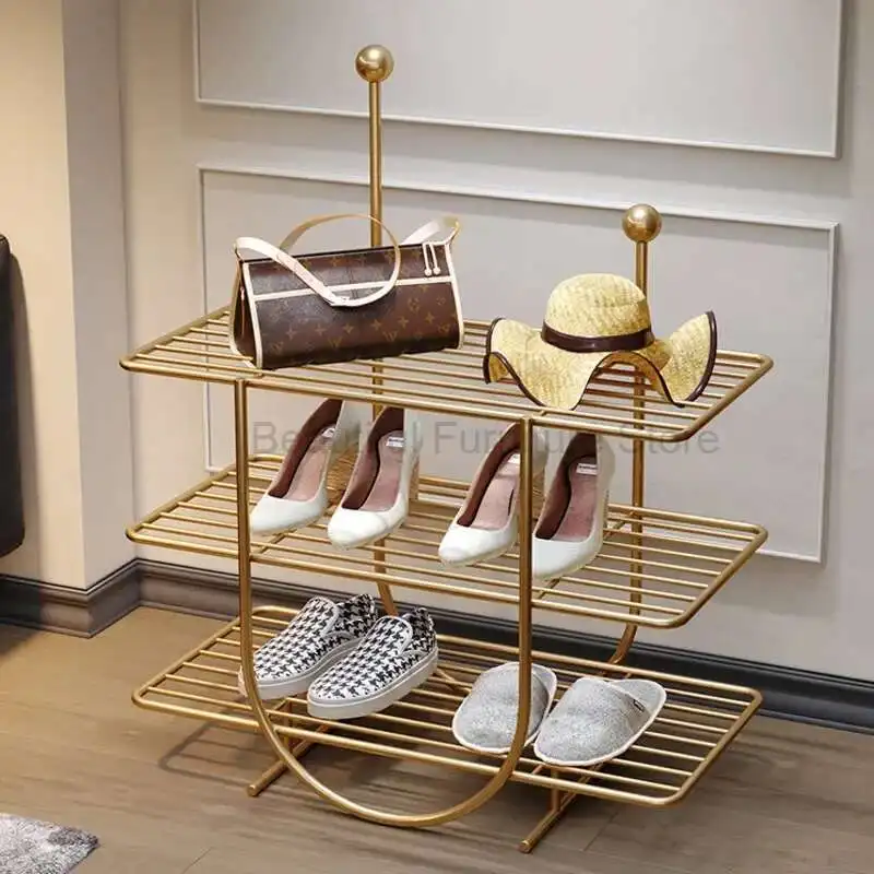 

Light Luxury Iron Art Entry Shoe Stand Simple Multilayer Metal Shoe Rack Organizer Home Indoor Web Celebrity Shoe Cabinet