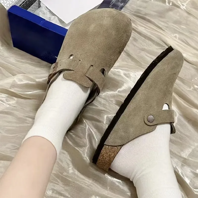 

Women's Slippers,Ladies Flip-flops Sandals Unisex Anti-slip Shoes Suede Leather Semi-drag Cork Sole Buckle Mule Clog Shoes
