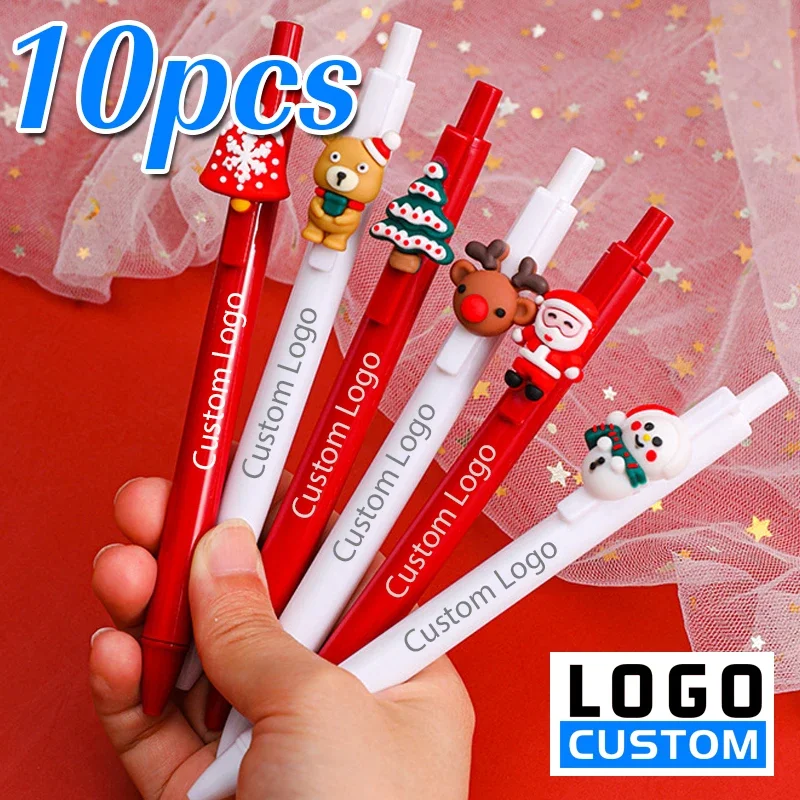 10pcs Christmas Themed Gel Pens Custom Logo Cartoon Santa Christmas Tree Pens Stationeries Office Signature Pens Laser Engraving