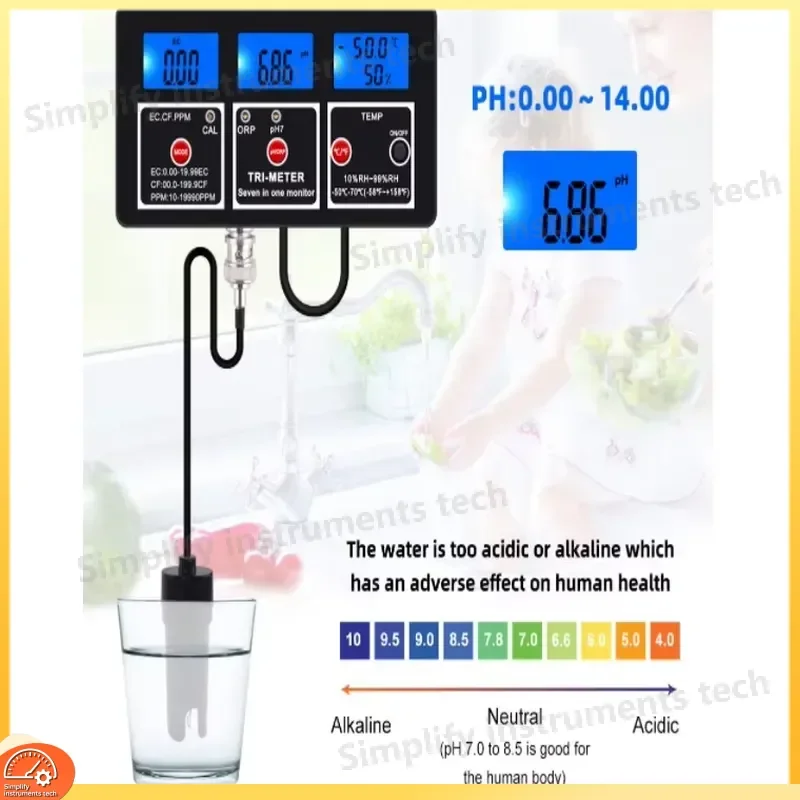 7 in 1 Water Quality Tester pH TDS EC Salinity Temperature Monitor Digital Pool Spa Aquarium Drinking Water Analysis Tool Kit