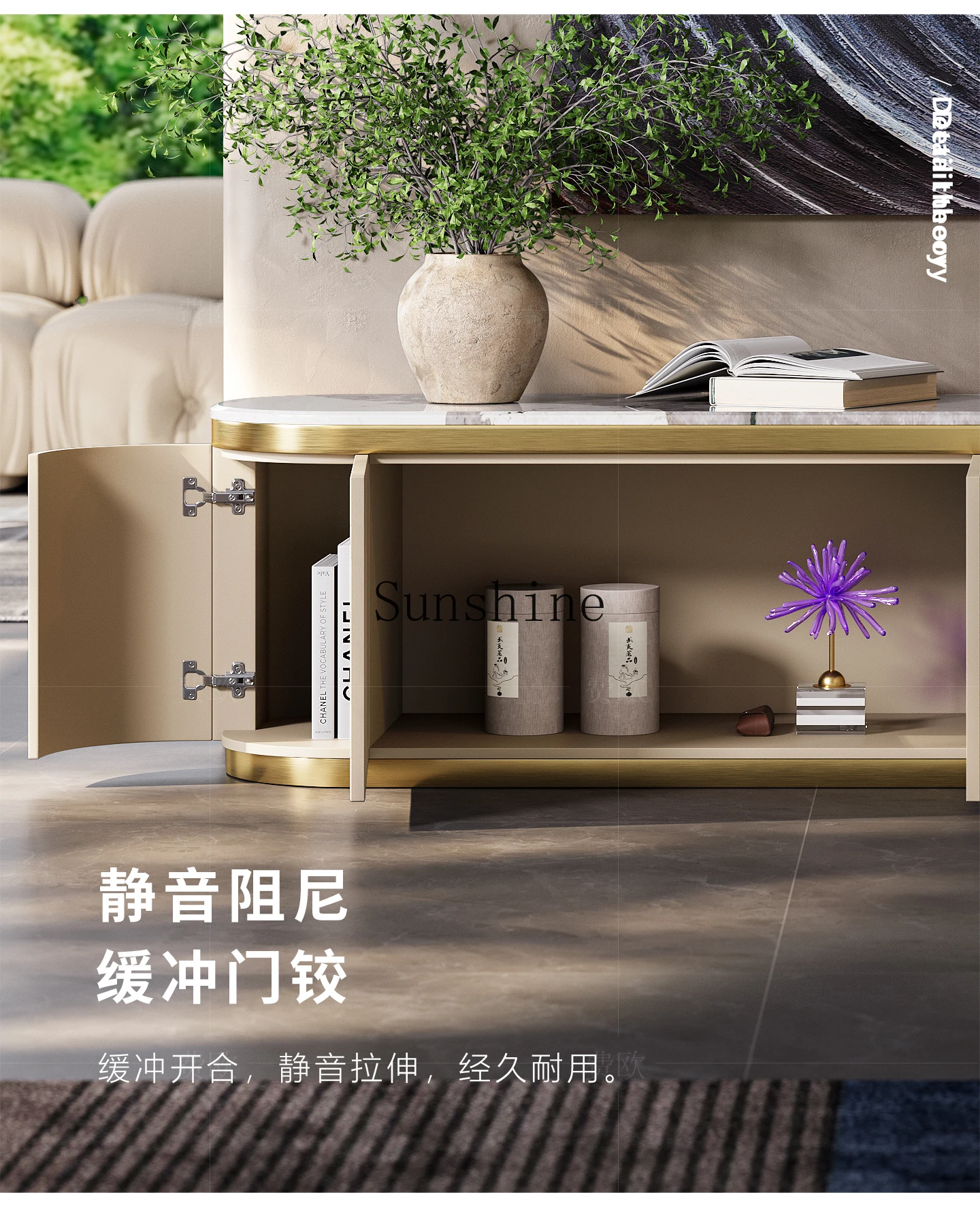 Italian light luxury TV cabinet large flat floor living room fashionable postmodern high-end marble coffee table