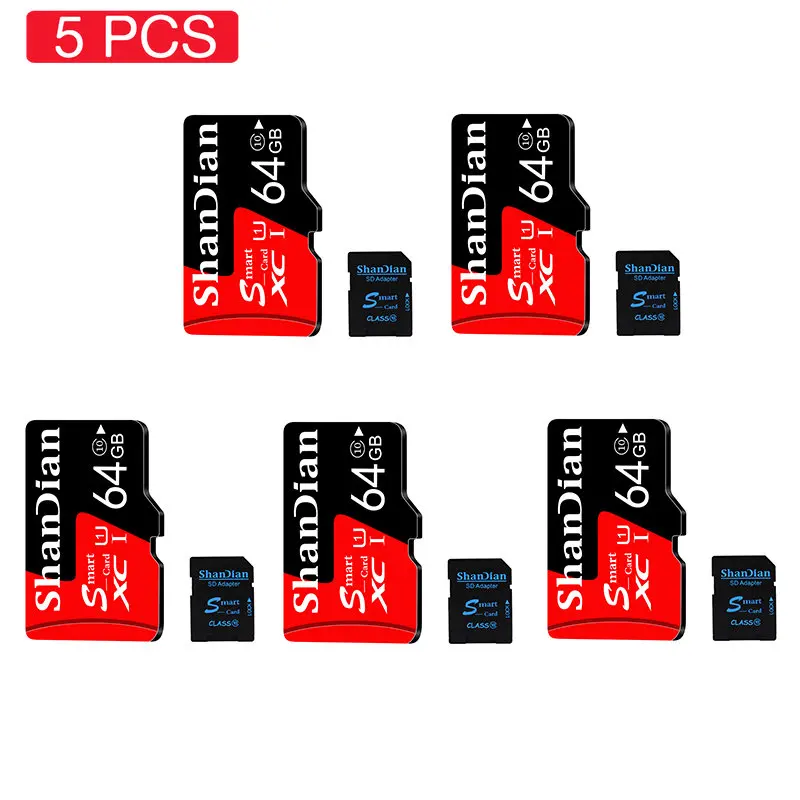 5PCS/LOT 100% Original ShanDian Memory SD Card 64GB 32GB Class 10TF Card 32GB Gift Card Reader for Photography Camera Flash Card