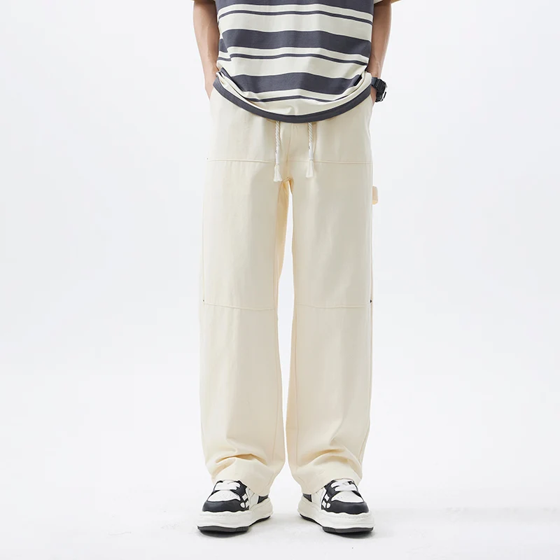 

Новые мужские модные прямые хлопковые рабочие брюки 2025 года, летние повседневные свободные брюки из чистого хлопка, устойчивые к износу, длинные штаны
