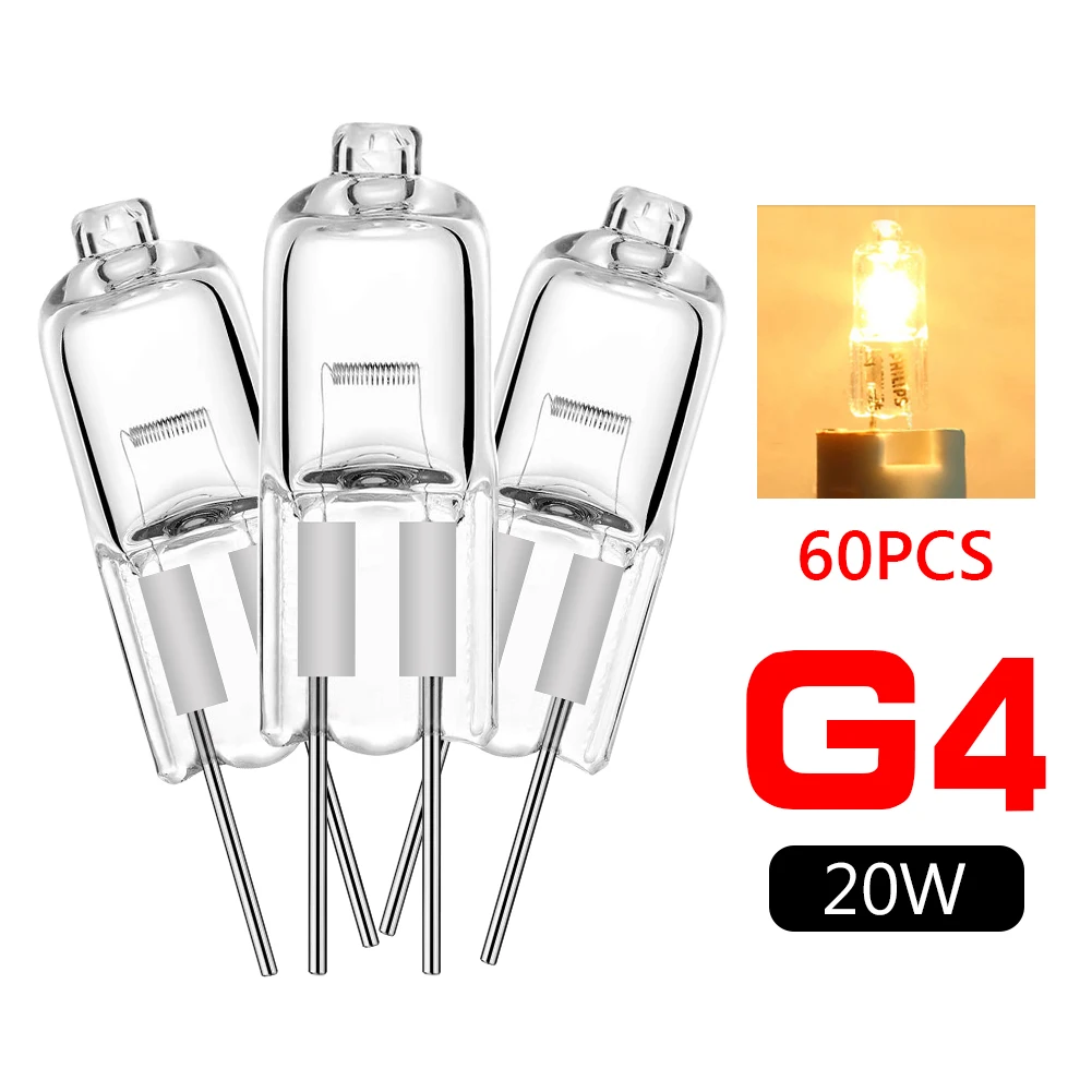 

60pcs g4 20w 12v halogen lamp ampoule crystal celling lampada halogen lamps light bulb bombillas jc type chandelier wall lampe