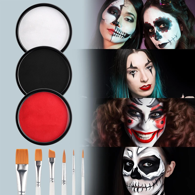 Black White Red Water Solubility Body Makeup Set Lipstick Face Paint with Brushes Blood for Halloween Masquerade Children Party