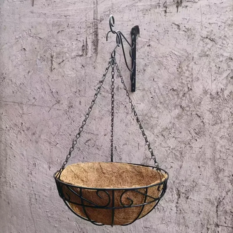 1 Hanging Flower Basket Plus 1 Straw Mat Wall Planter For Balcony Garden Outdoor Plant Home Decor