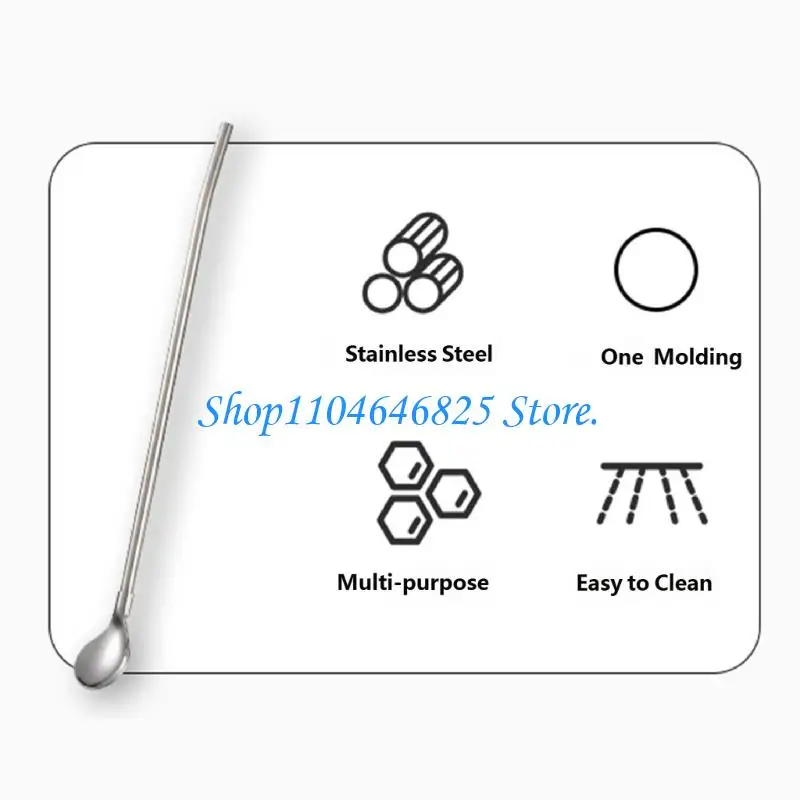 Set of 4 304 Stainless Steel Long Straw Spoon Stirrer for Beverages Drinking